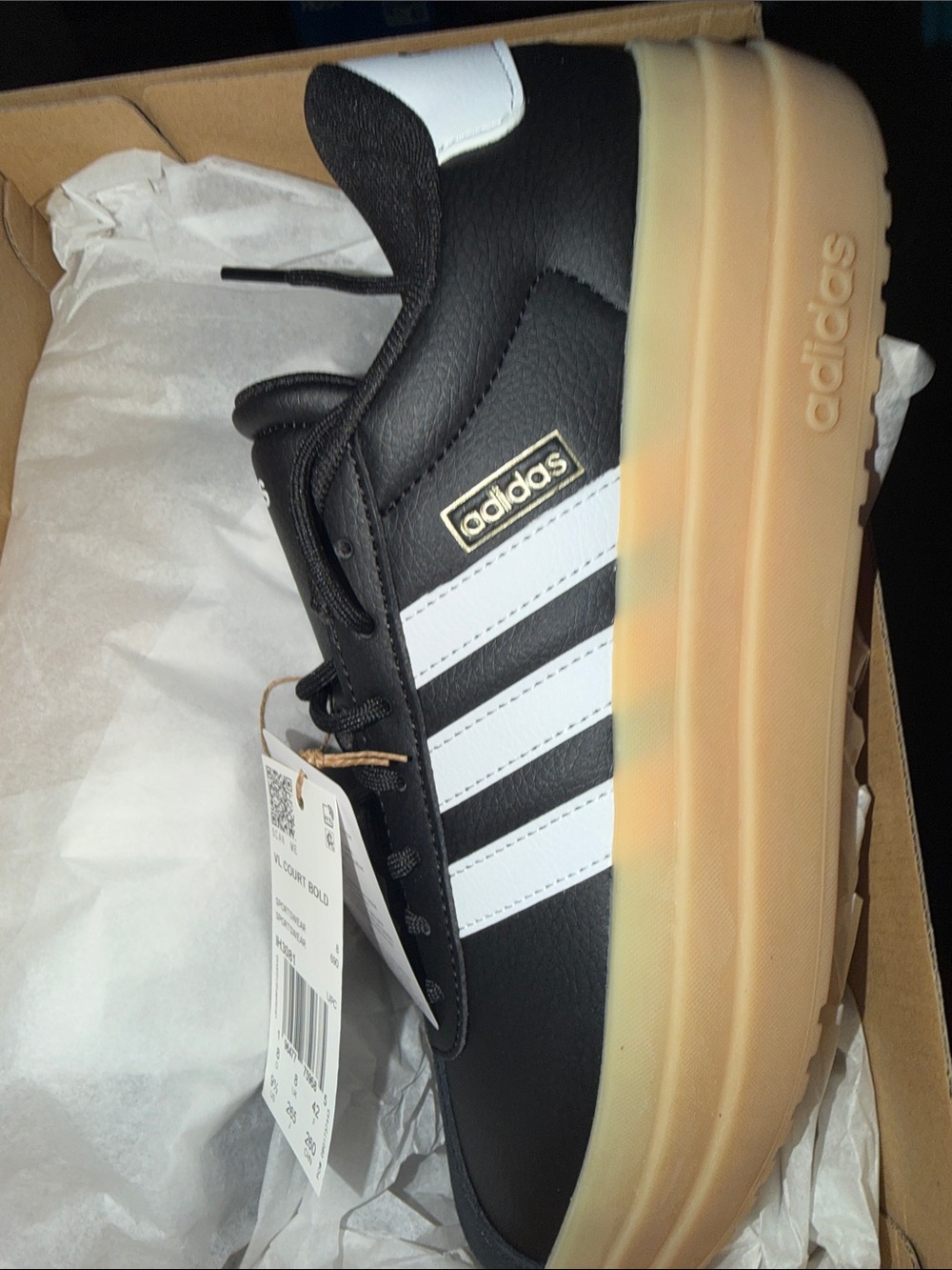 adidas Black & White Platform Sneaker with Gum Sole